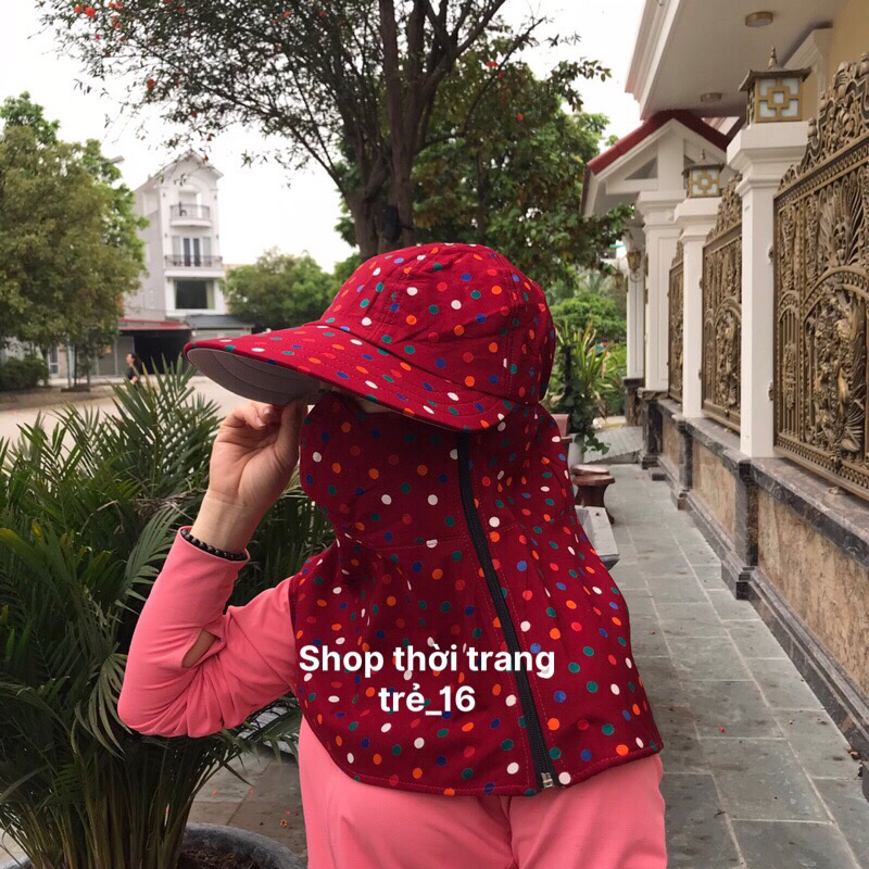 Mũ chống nắng đa năng nữ,  mũ chống nắng kèm khẩu trang trùm vai gáy mũ vải cotton