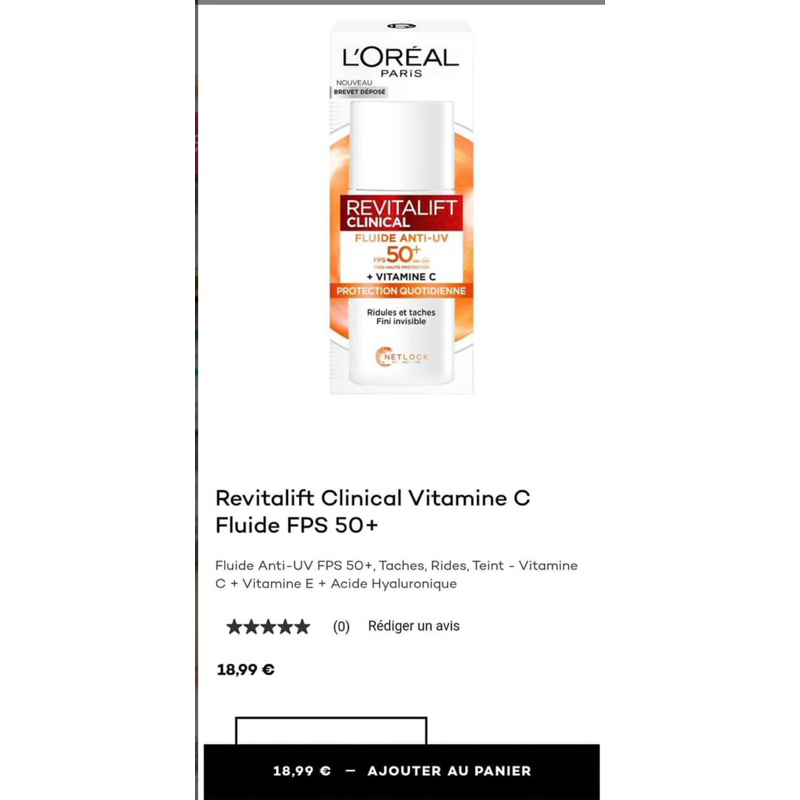 Kem chống nắng Loreal Revitalift Clinical – Vitamin C SPF50 50ml giúp trắng sáng da, mờ thâm nám. Hàng chuẩn Pháp