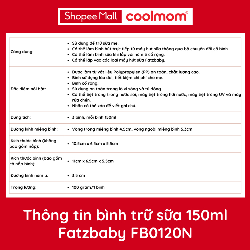 Bộ 3 bình trữ sữa mẹ 150ml FatzBaby / FB0120N