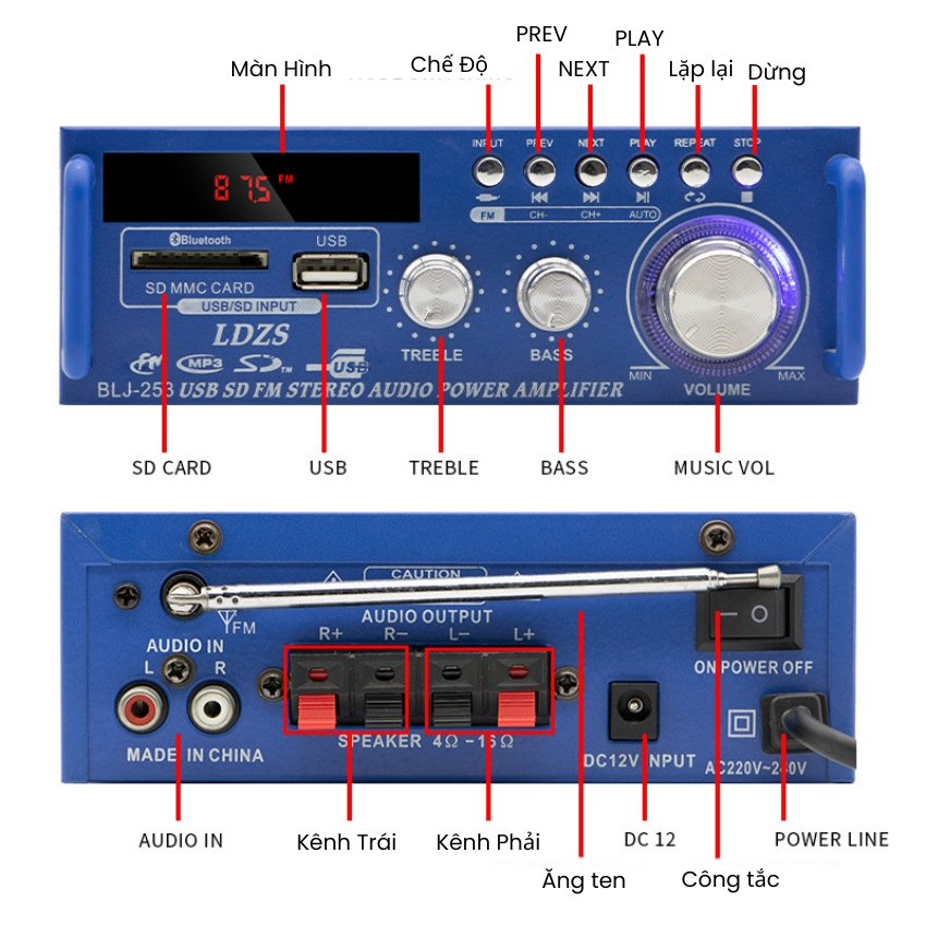 Amply Bluetooth Sunbuck BLJ 253 Công Suất Mạnh Mẽ, Chất Lượng Âm Thanh Đẳng Cấp Vượt Trội, Sử Dụng Được Trên Xe Hơi