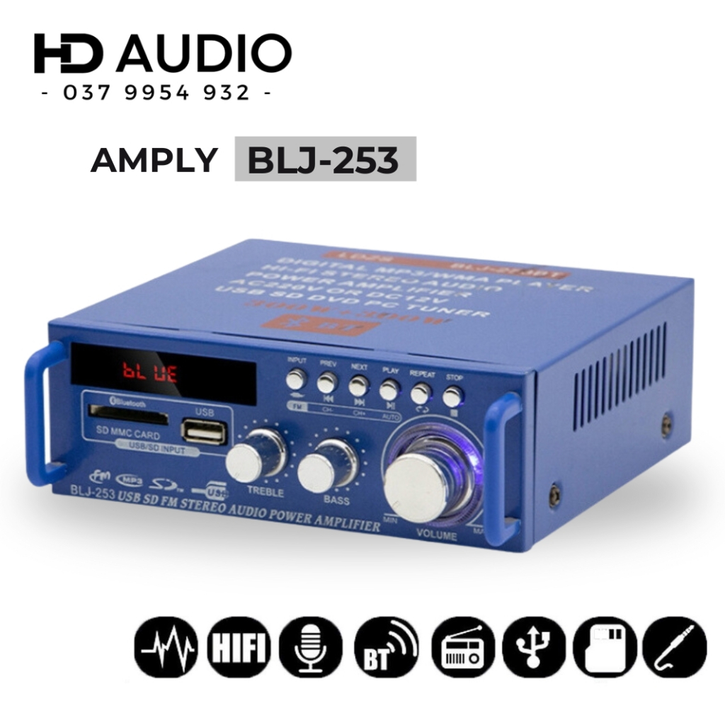 Amply Bluetooth Sunbuck BLJ 253 Công Suất Mạnh Mẽ, Chất Lượng Âm Thanh Đẳng Cấp Vượt Trội, Sử Dụng Được Trên Xe Hơi