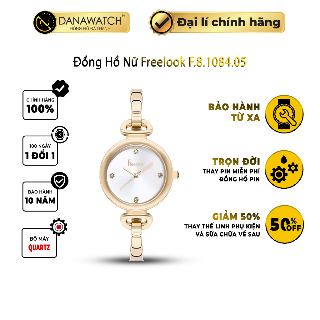 Đồng hồ nữ Freelook F.8.1084.05 cao cấp dây kim loại bản bé chắc chắn thiết kế tối giản công sở