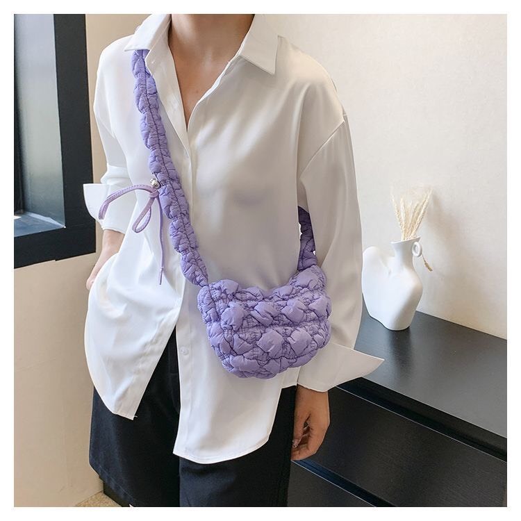 Túi đeo chéo size nhỏ gọn mini vải phao ô vuông phong cách hàng quốc dễ thương màu hồng đen tím xanh trắng
