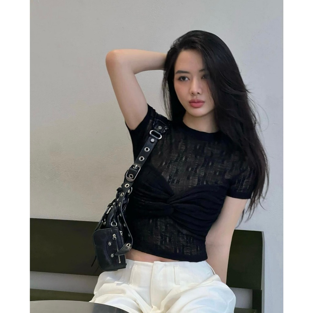 Áo thun ren mỏng nhẹ Gemboutique 2 tone màu basic cực sang xinh - LUMI TOP