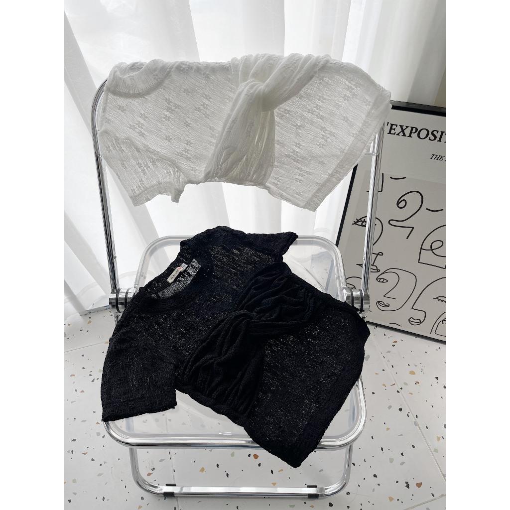 Áo thun ren mỏng nhẹ Gemboutique 2 tone màu basic cực sang xinh - LUMI TOP