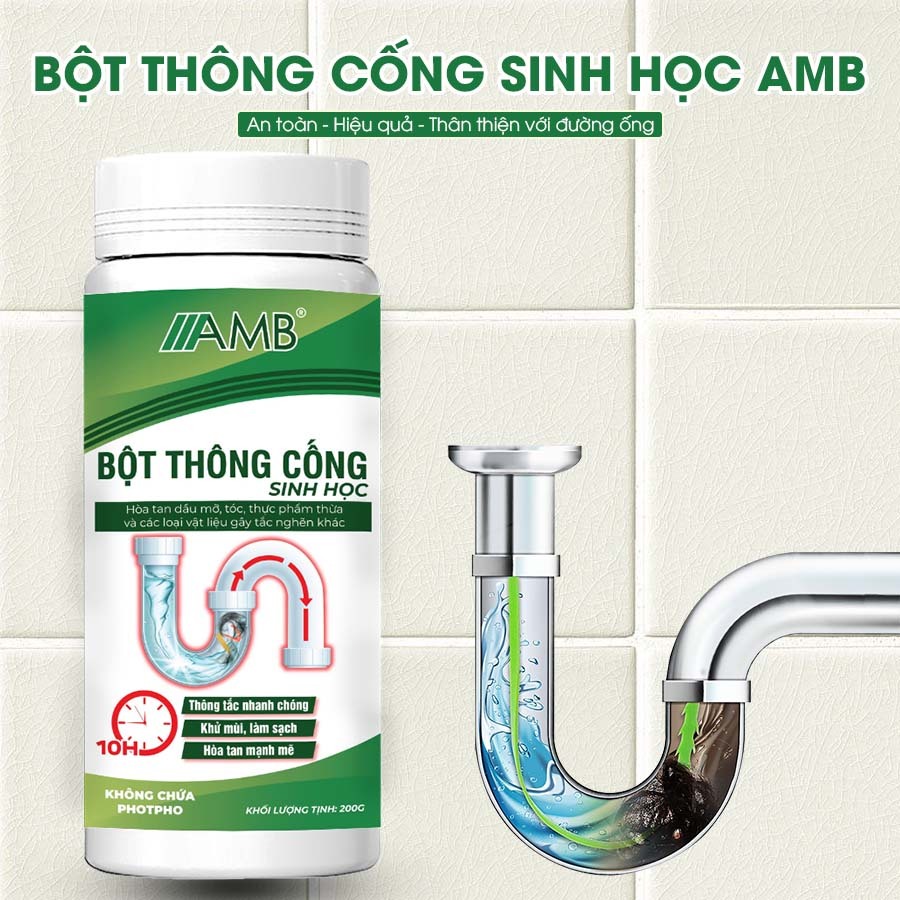 Bột thông cống sinh học AMB, Viện Hàn lâm khoa học Việt Nam thông tác cống, đường ống bồn rửa bát, rửa mặt