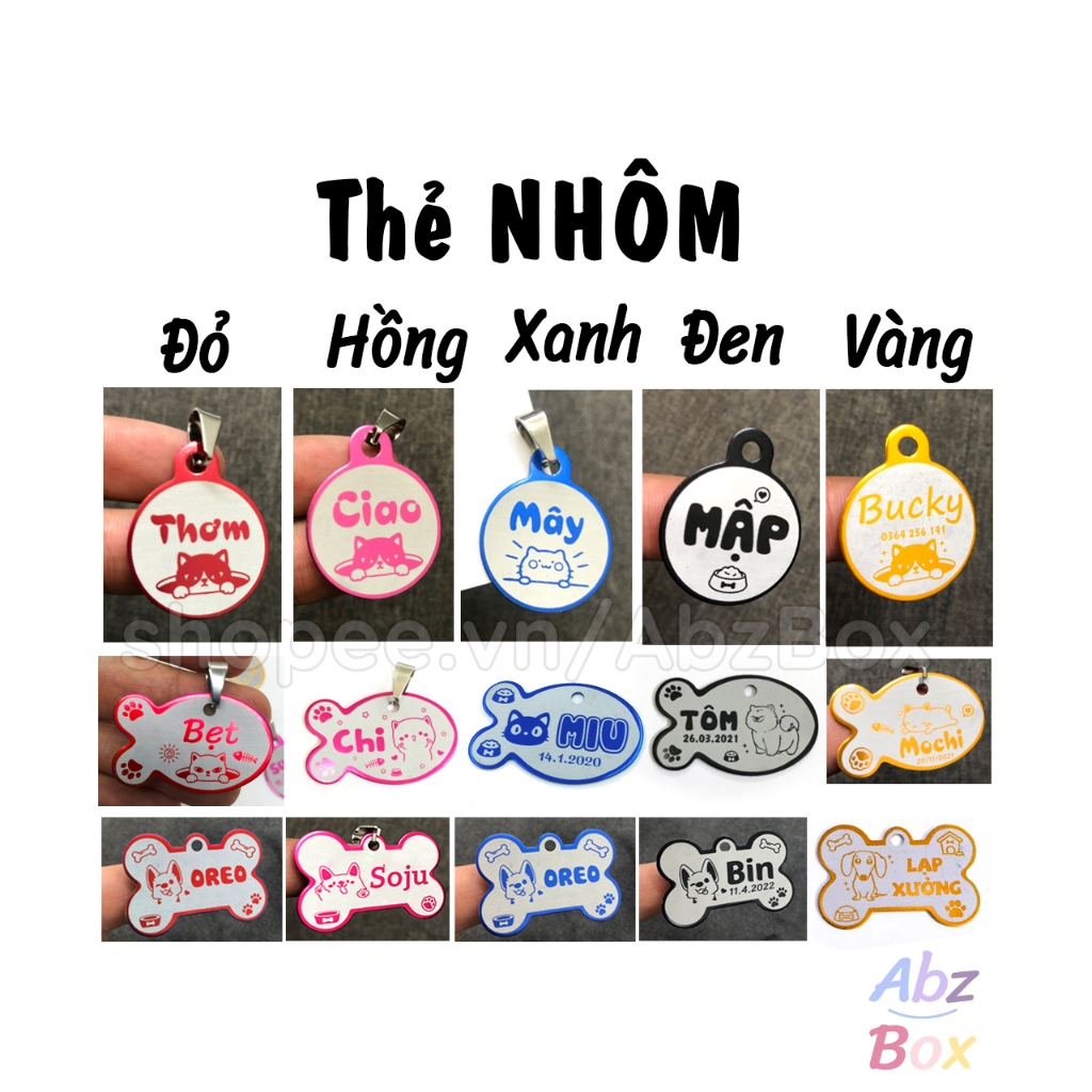 Thẻ tên cho Chó Mèo - Bảng tên cho thú cưng inox  Abz Box