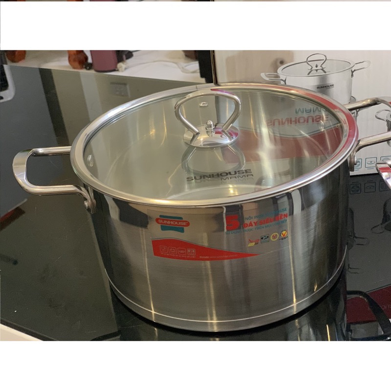 BỘ NỒI INOX 5 ĐÁY SUNHOUSE MAMA SH784 - Không kén bếp, inox không gỉ sét