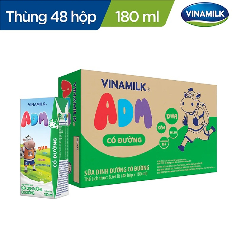 Thùng sữa Vinamilk ADM có đường 48 hộp 180ml