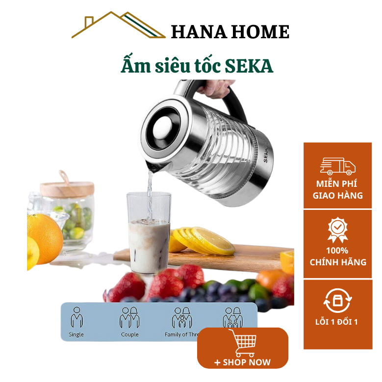 Ấm siêu tốc thủy tinh seka công suất 2000w dung tích 2.2l bảo hành 12 tháng | BigBuy360 - bigbuy360.vn