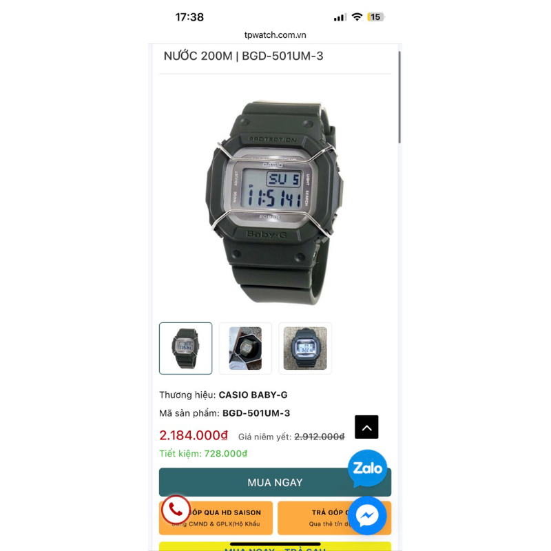 BABY-G BGD-501UM-3DR CHỐNG NƯỚC 200M | BGD-501UM-3 chính hãng
