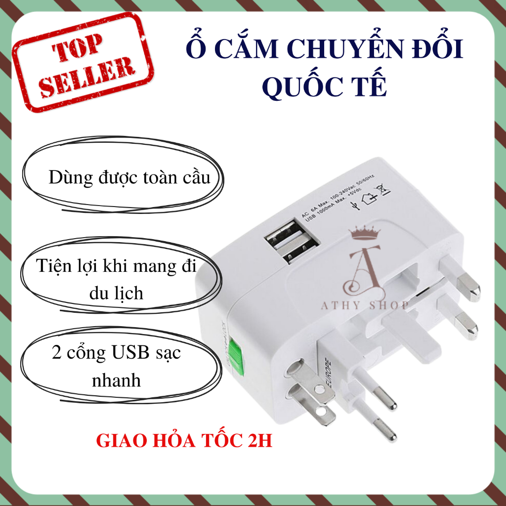 Ổ CẮM ĐIỆN DU LỊCH QUỐC TẾ phích cắm chuyển đổi đa năng nhiều dùng nhiều quốc gia singapore nhật mỹ úc anh thái 2 3 chấu