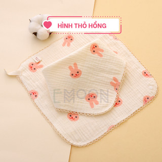 Combo 5 khăn sữa muslin ăn dặm cho bé Emoon, dùng để làm yếm ăn dặm hoặc khăn sữa cho bé chât liệu cotton an toàn