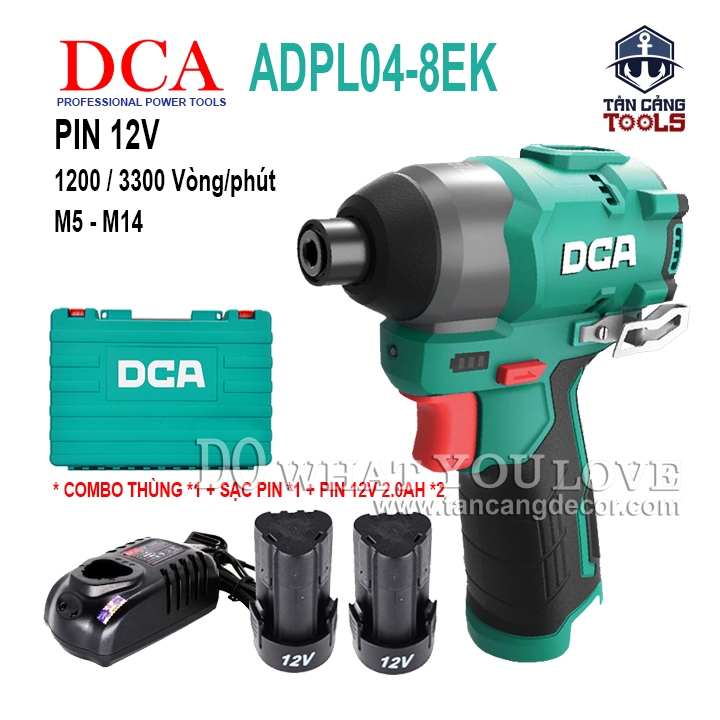 Combo Máy Vặn Vít Dùng Pin DCA 12V ADPL04-8EK ( Thân Máy, 2 Pin 2.0Ah, Sạc Pin, Thùng Nhựa )
