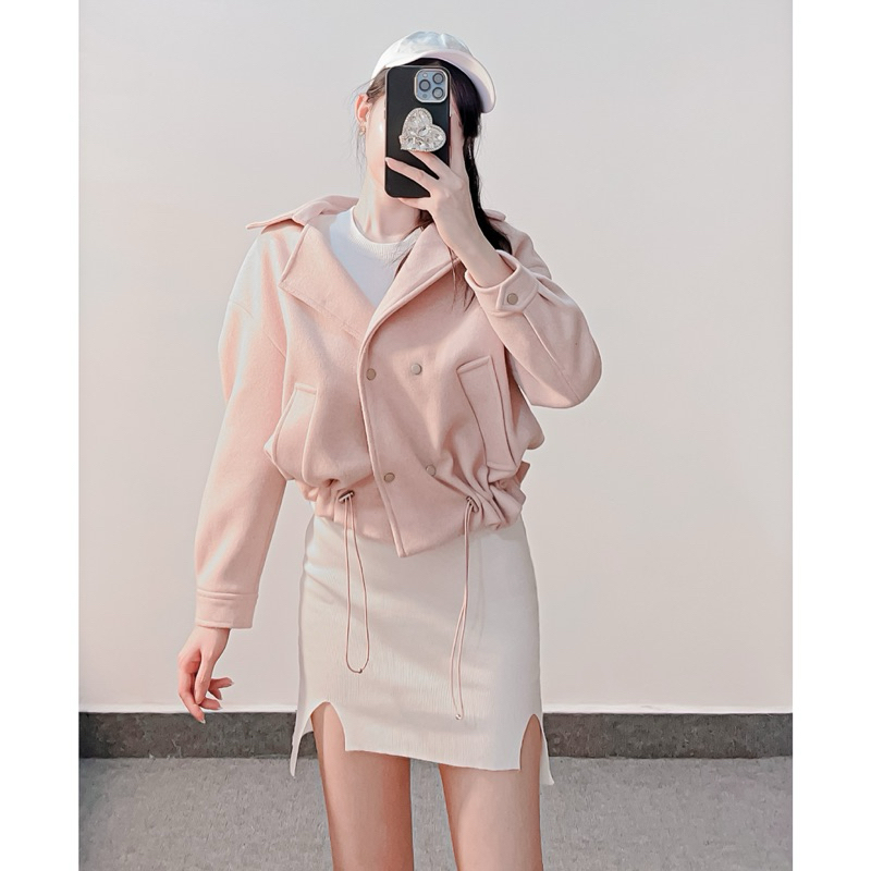 Blazer croptop dạ hồng pastel
