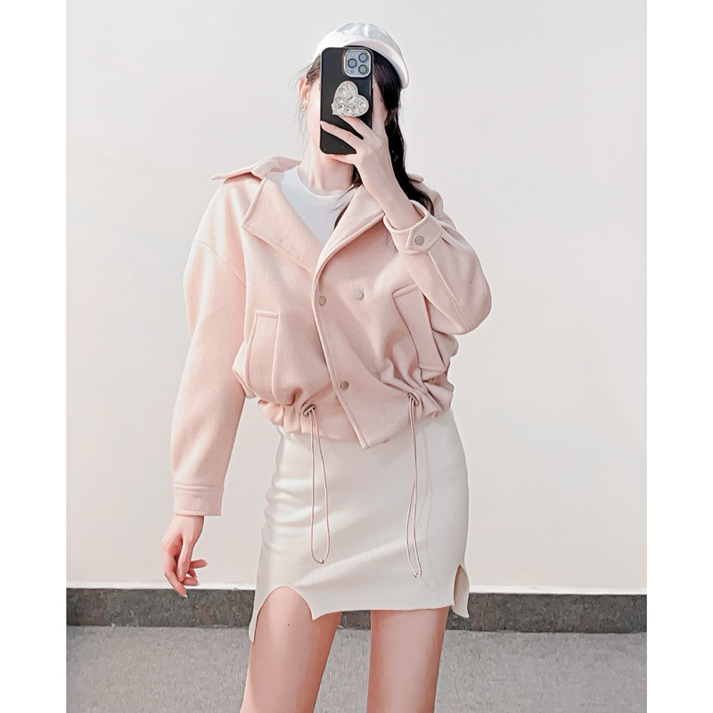 Blazer croptop dạ hồng pastel
