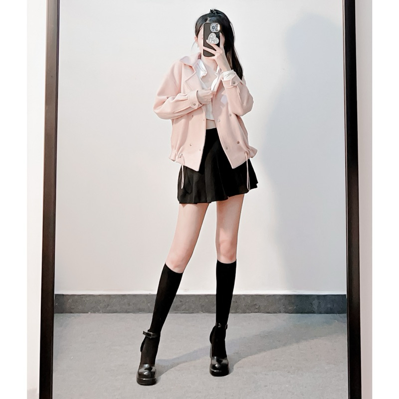 Blazer croptop dạ hồng pastel