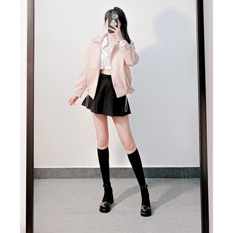 Blazer croptop dạ hồng pastel