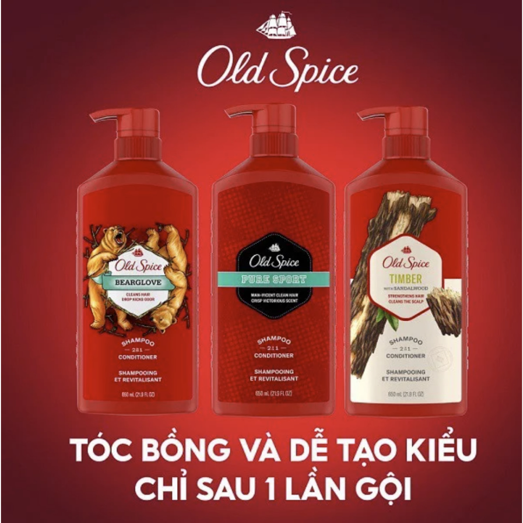 Dầu Gội Xả Old Spice 2in1 Cho Nam Hương Gỗ Đàn 650ml