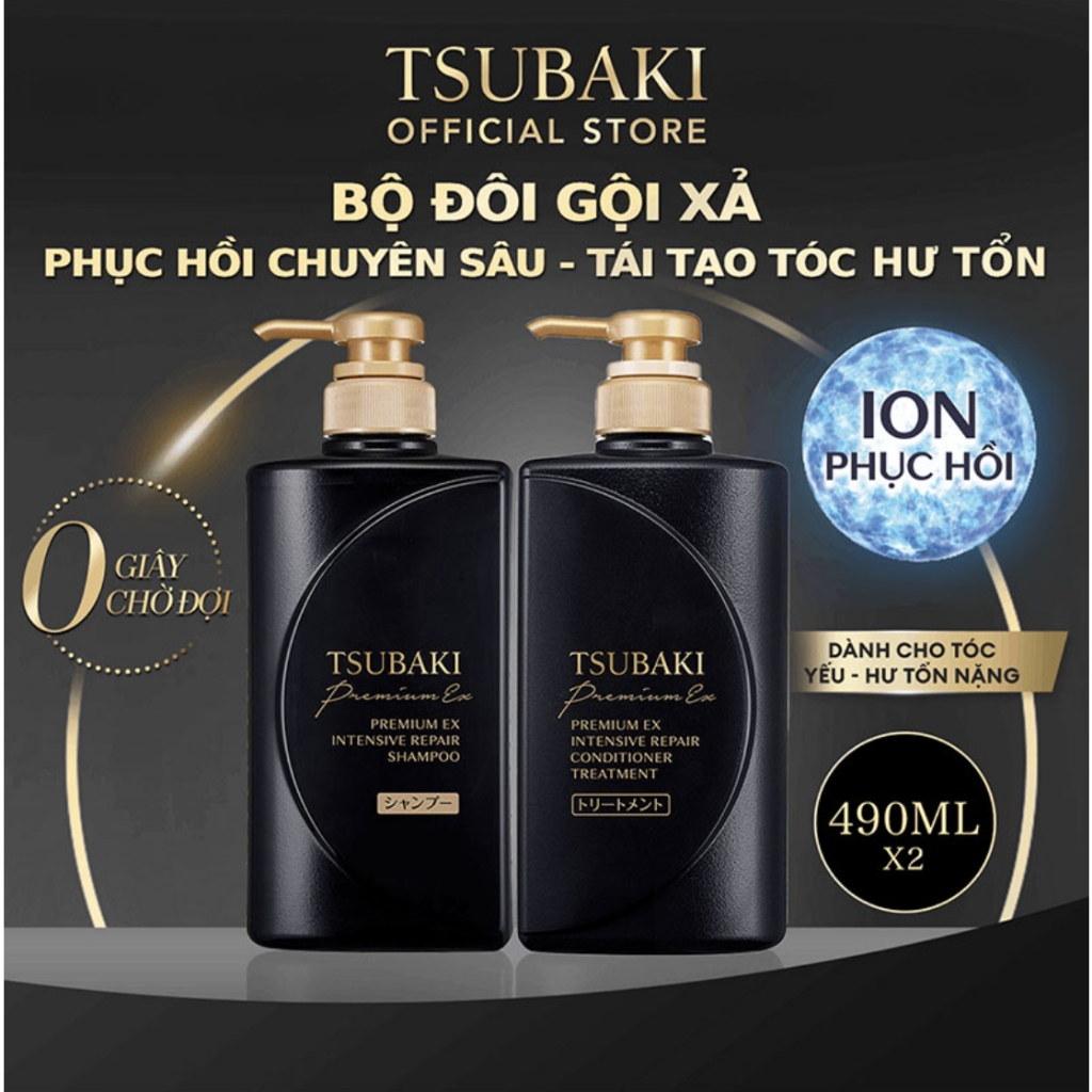 Tsubaki Premium EX Intensive Repair 490ml/chai Bộ đôi gội xả Phục hồi hư tổn nặng & giảm gãy rụng_______