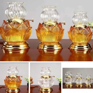 đèn dầu thờ cúng hoa sen pha lê chân đồng