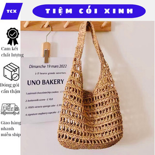 Túi cói đan lỗ phom to đeo vai đi biển Tiệm Cói Xinh