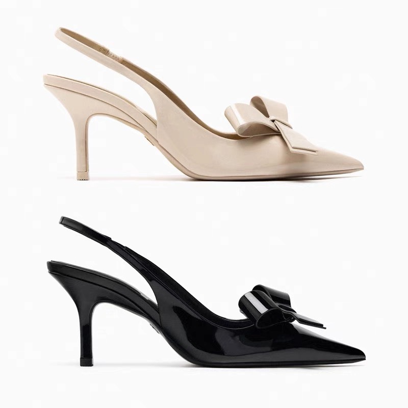 Giày cao gót mũi nhọn gắn nơ thời trang nữ