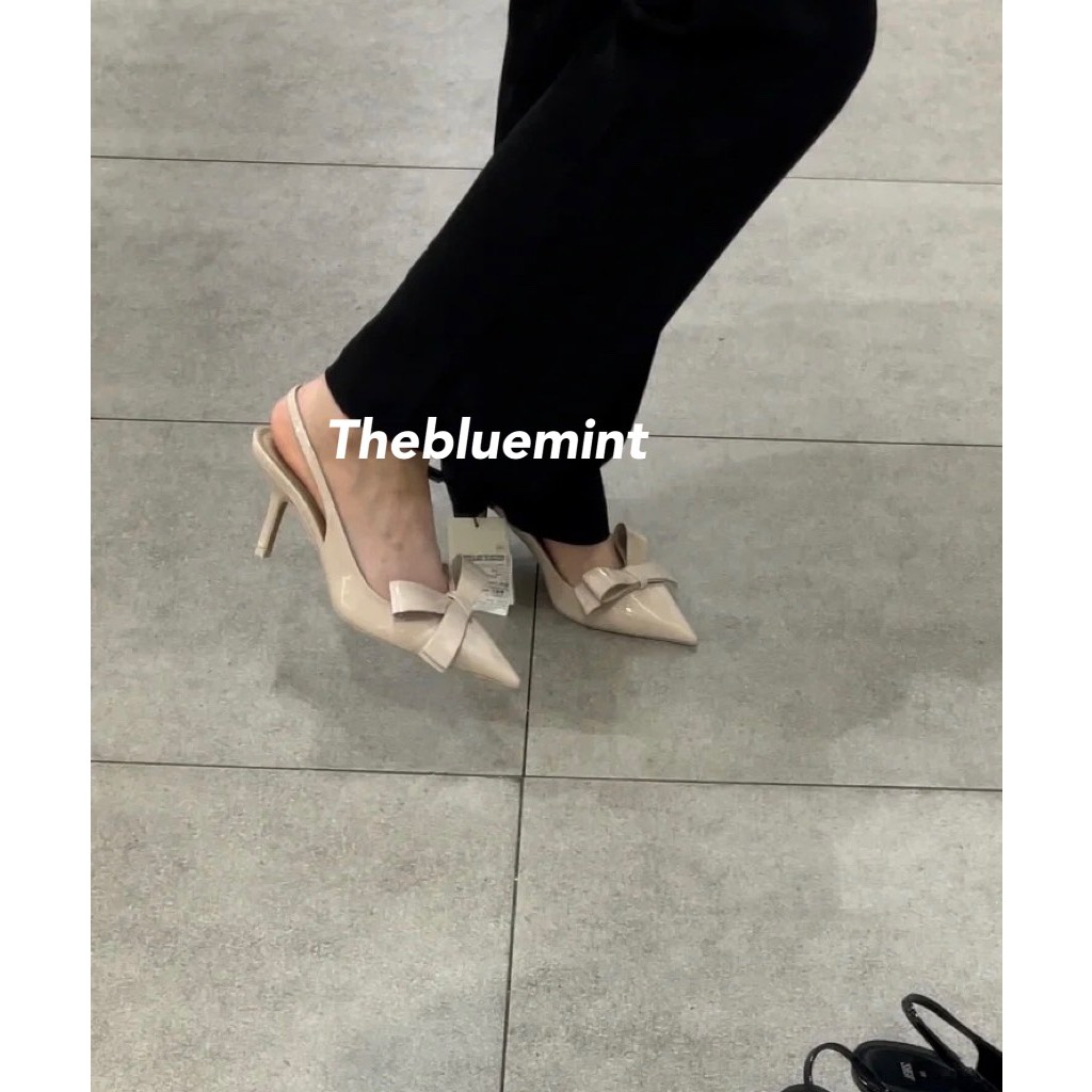 Giày cao gót mũi nhọn gắn nơ thời trang nữ