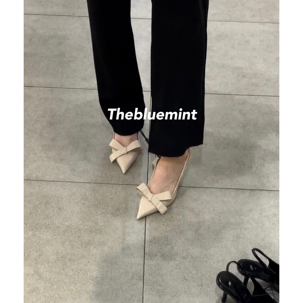 Giày cao gót mũi nhọn gắn nơ thời trang nữ