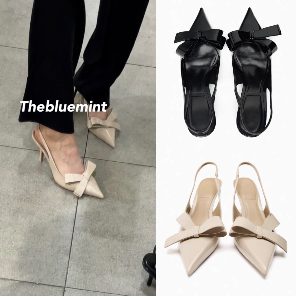 Giày cao gót mũi nhọn gắn nơ thời trang nữ