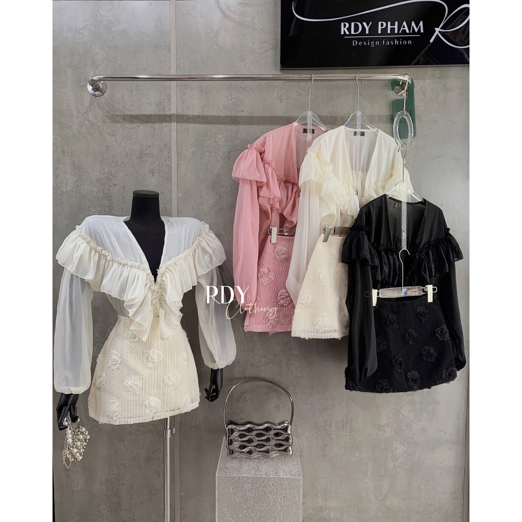 Siêu phẩm sét sơ mi tơ bèo mix chân váy ren hoa DN981