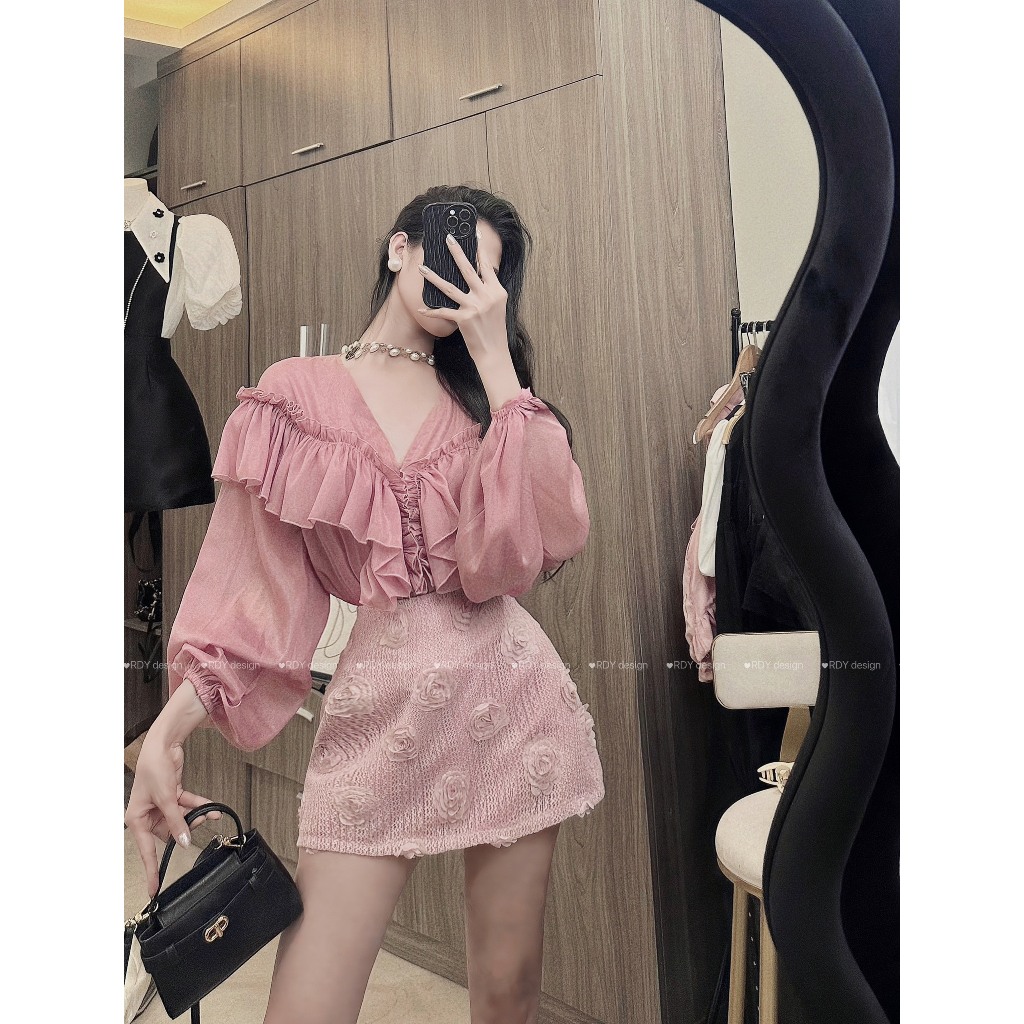 Siêu phẩm sét sơ mi tơ bèo mix chân váy ren hoa DN981