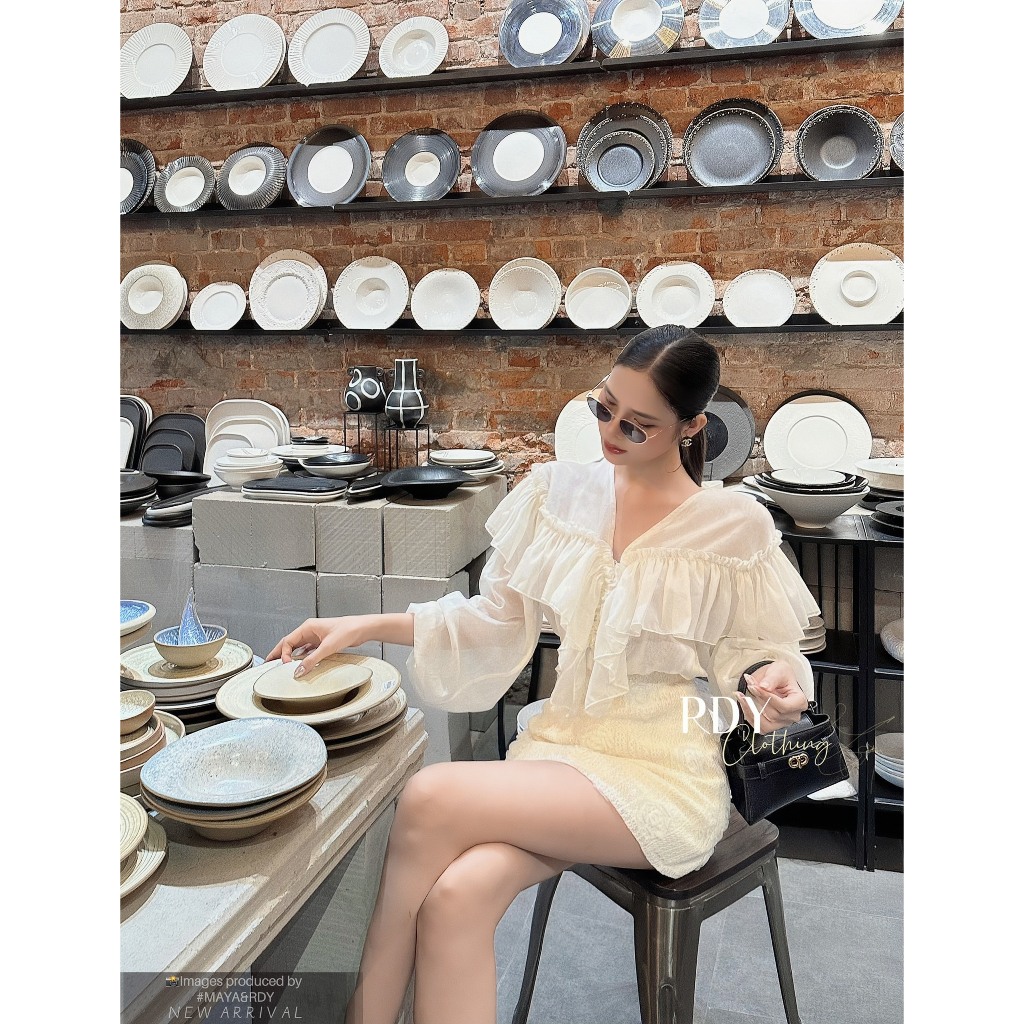 Siêu phẩm sét sơ mi tơ bèo mix chân váy ren hoa DN981