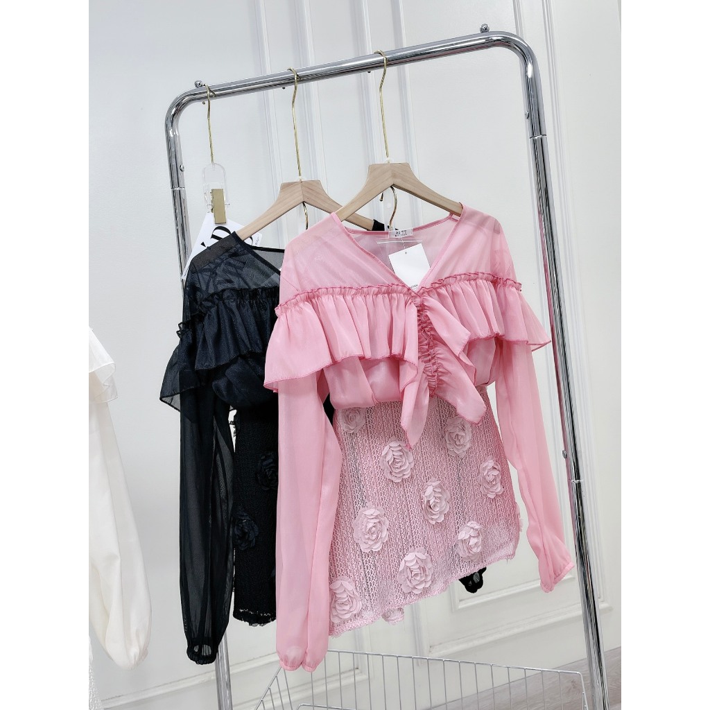 Siêu phẩm sét sơ mi tơ bèo mix chân váy ren hoa DN981