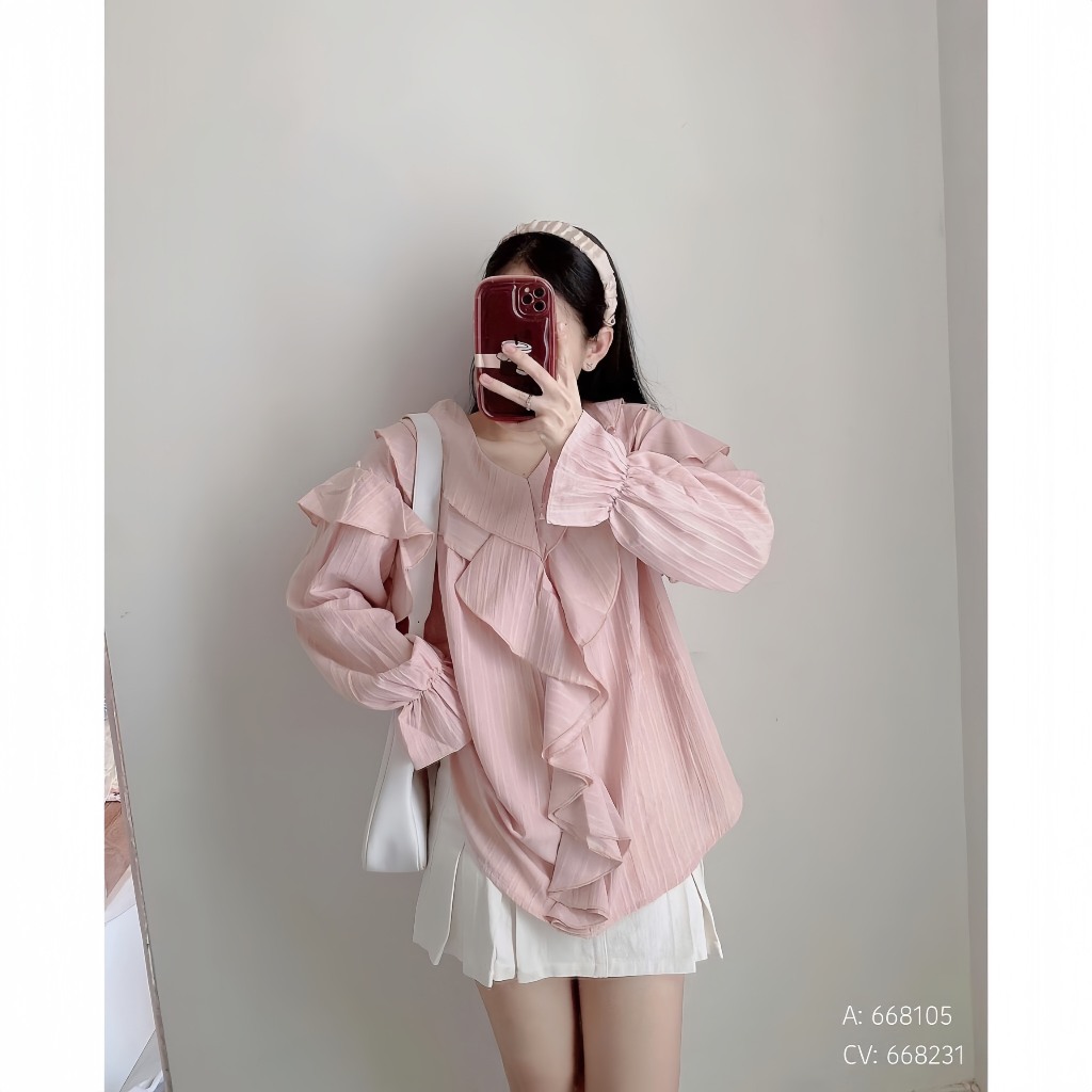 Áo Sơ Mi Babydoll Cổ Bèo Tiểu Thư Chất Đũi Gân