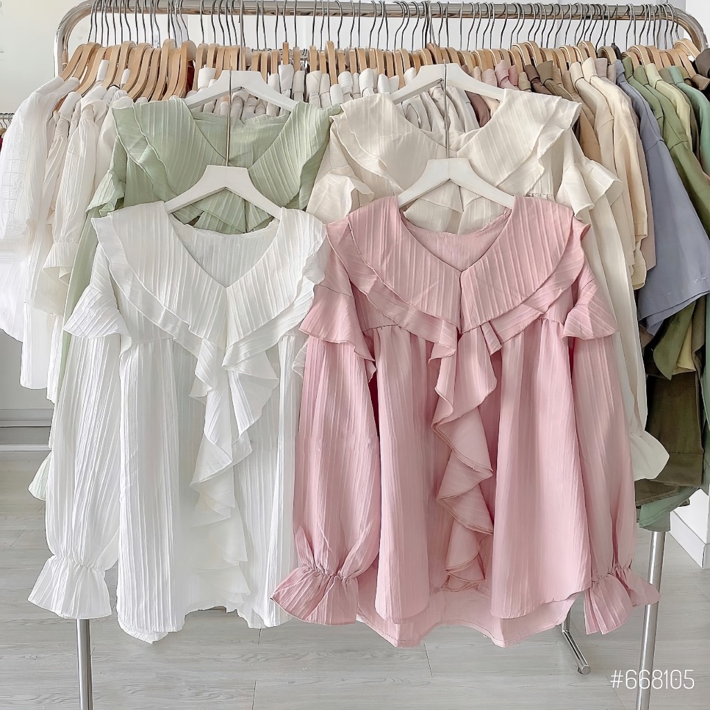 Áo Sơ Mi Babydoll Cổ Bèo Tiểu Thư Chất Đũi Gân