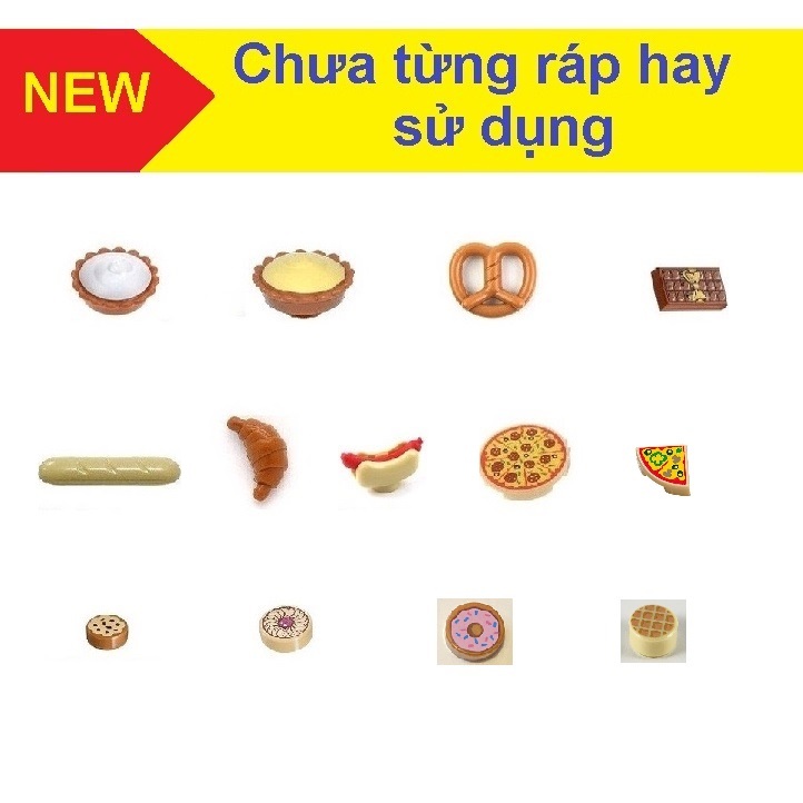 Đồ chơi xếp hình Phụ kiện Lego: Các loại bánh dùng trong bối cảnh nhà bếp, quán ăn, cửa hàng bánh kẹo