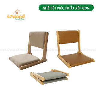 Ghế ngồi bệt kiểu nhật gấp gọn khung gỗ mặt Simili nệm - Ghế ngồi bệt xếp gọn 47wood