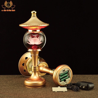   HÀNG SẴN  CẶP 2 CÂY ĐÈN THỜ TRANG TRÍ LED DÙNG PIN HOẶC CẮM ĐIỆN HOA SEN PHA LÊ THỜ CÚNG TRANG TRÍ 