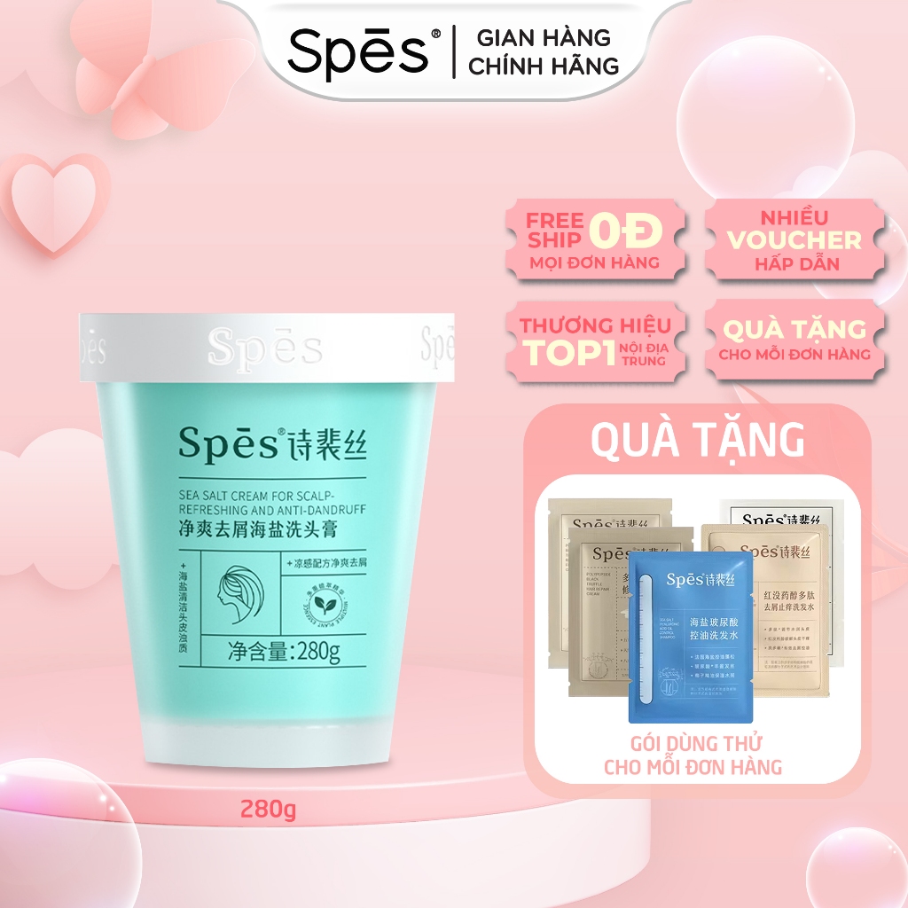 Tẩy tế bào chết da đầu SPES - Dầu gội muối biển bạc hà cho tóc gàu, ngứa mẩn đỏ và bụi bẩn 280g
