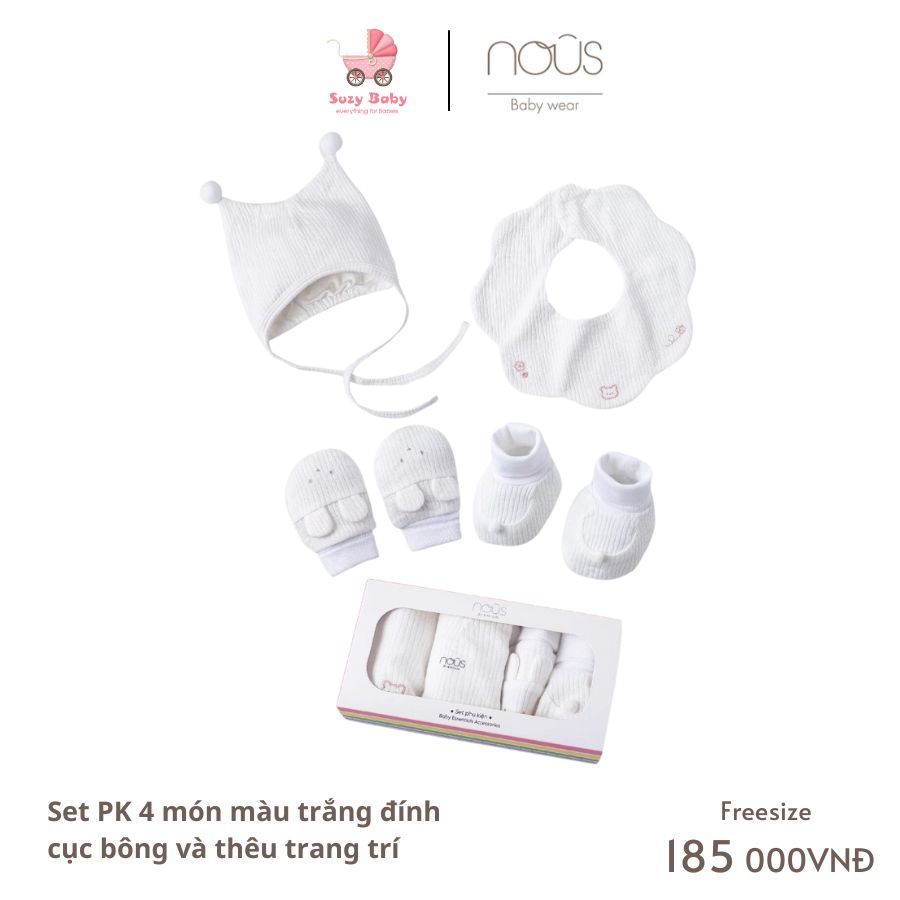 Nous Set PK 4 món đính cục bông và thêu trang trí cho bé