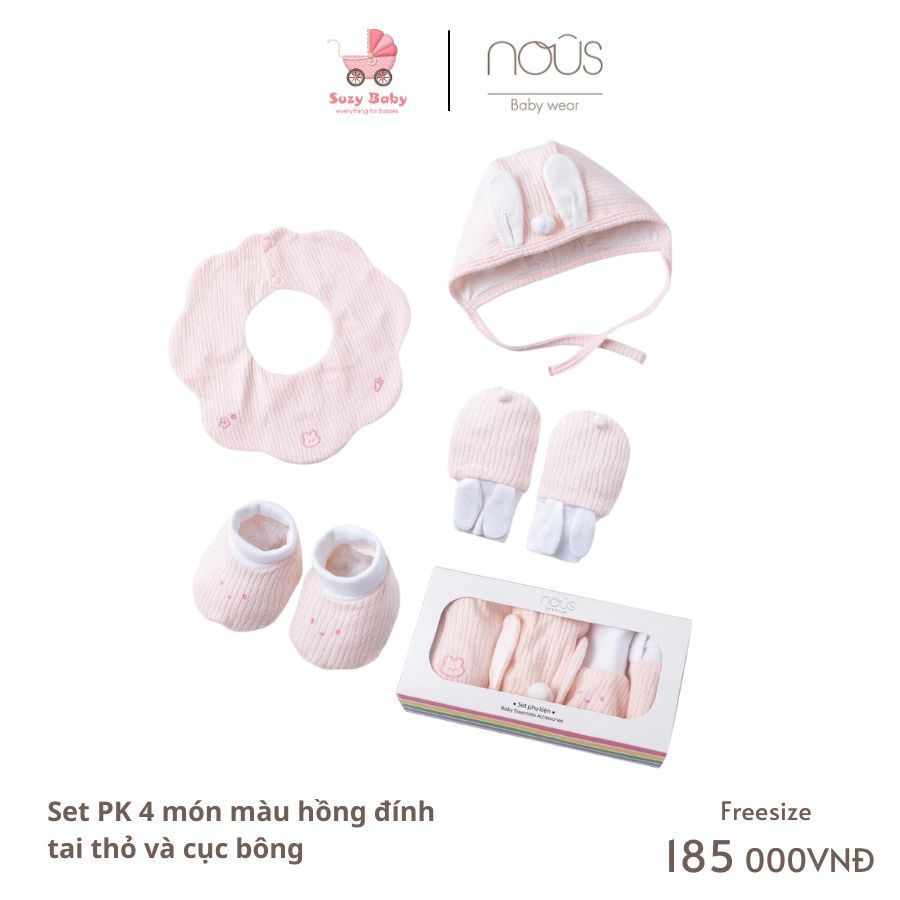 Nous Set PK 4 món đính cục bông và thêu trang trí cho bé