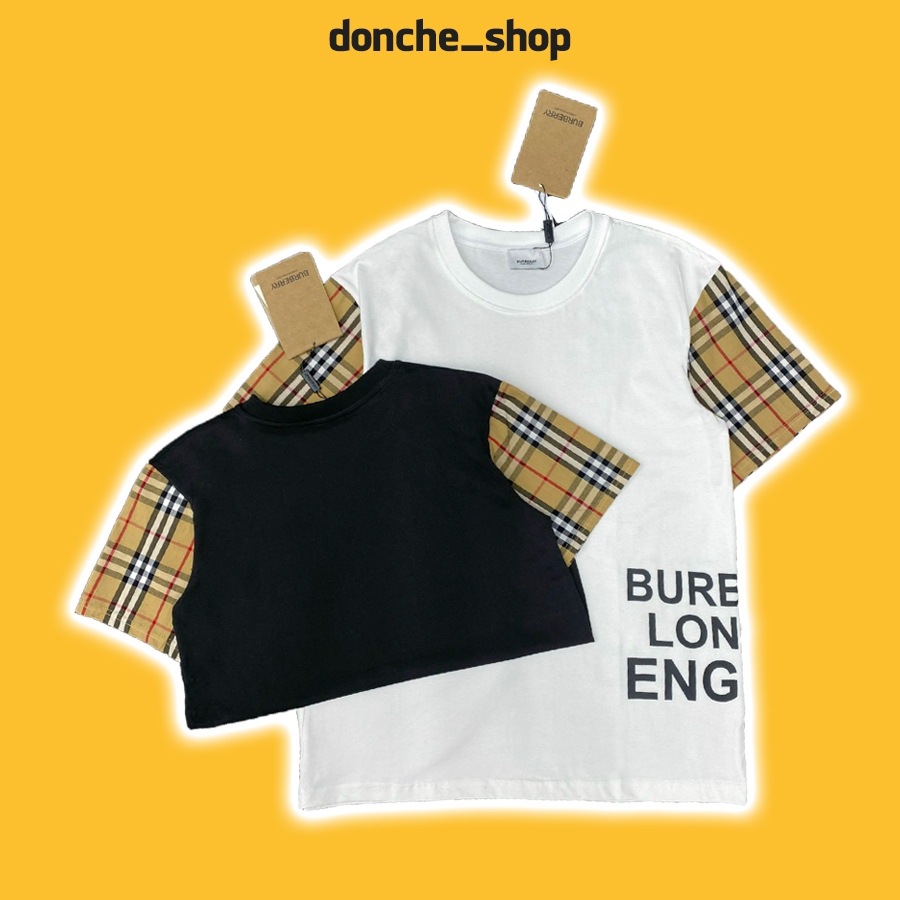Áo Thun Tay Lỡ Kẻ Vàng BBR In Chữ Burberry London England - Áo Thun Boy Phố Dày Dặn Hot Trend - donche_shop 90039
