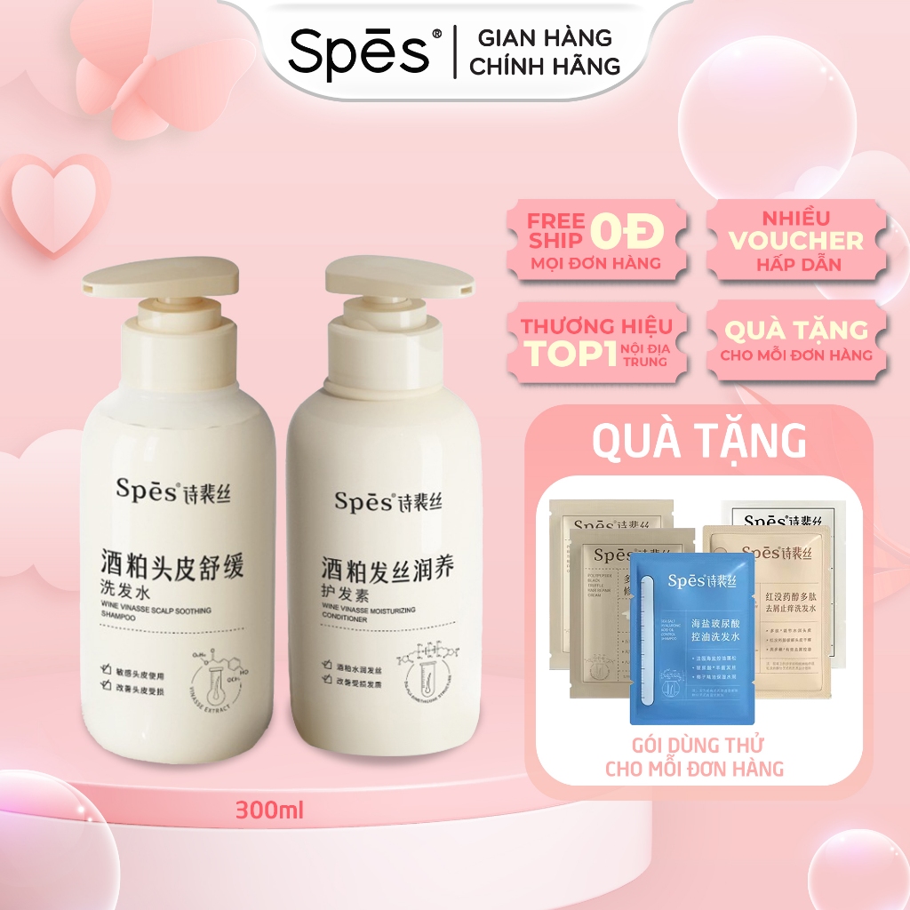 Dầu gội, dầu xả bã rượu SPES ngăn gàu chống ngứa cho da đầu nhạy cảm 300ml