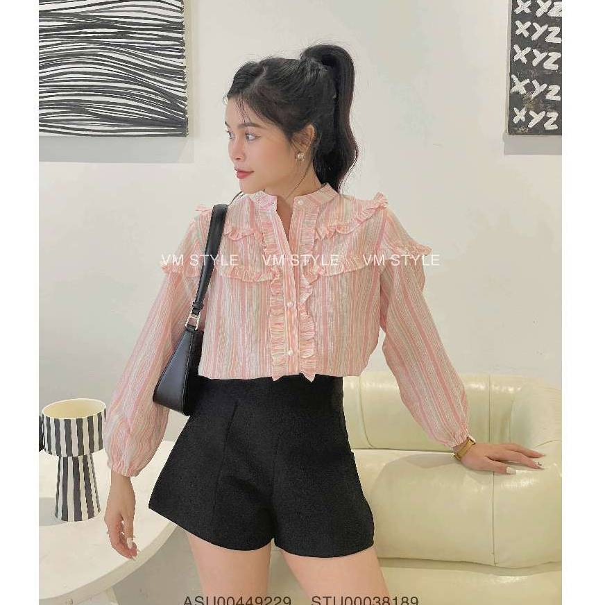 Quần short nữ VMSTYLE gấp li túi kiểu cạp cao ống rộng thời trang phối 2 lớp -9960- STU00038