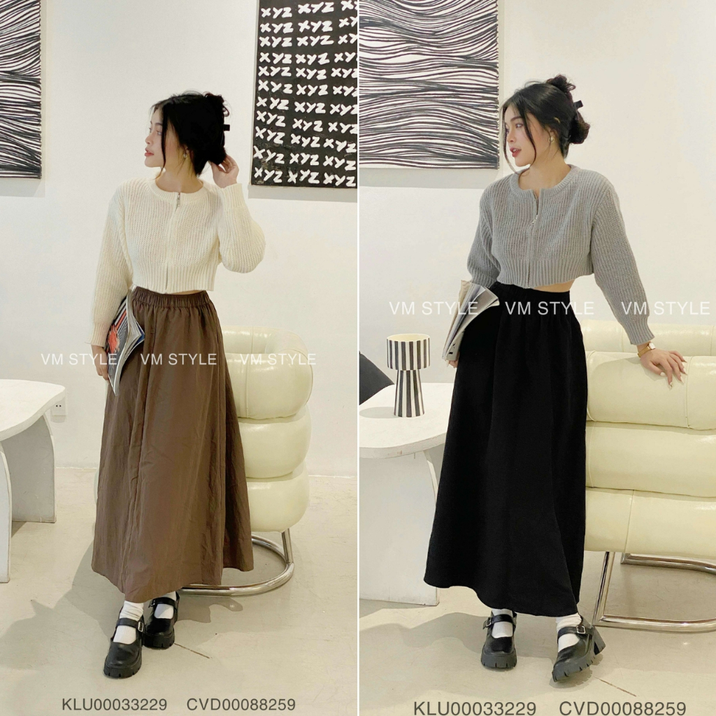 Áo khoác len nữ VMSTYLE cardigan croptop trơn tay dài dây kéo basic đi làm, đi chơi thời trang thu đông 1015 - KLU00033