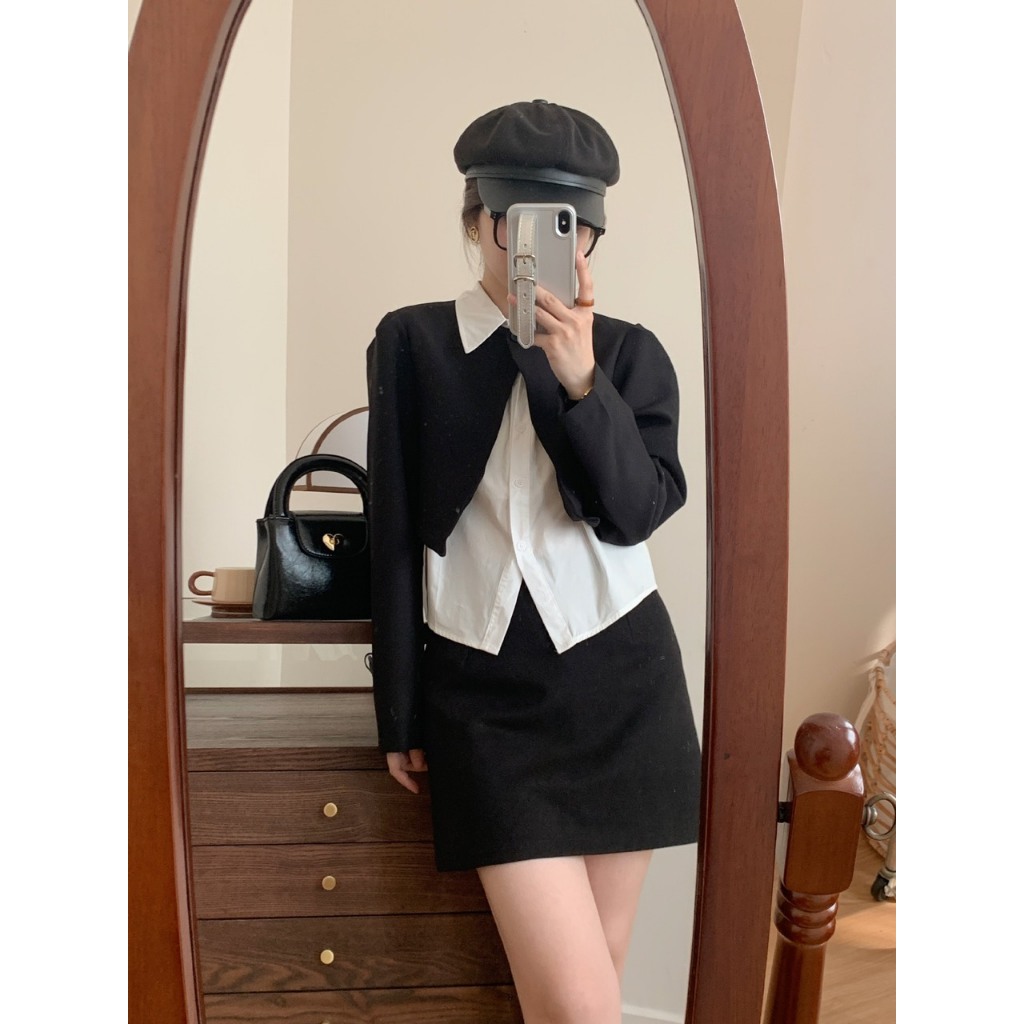 Set áo sơ mi nữ phối blazer dài tay dáng croptop - Retrostyle.vn - Setsomiphoiblazer517_P0K49