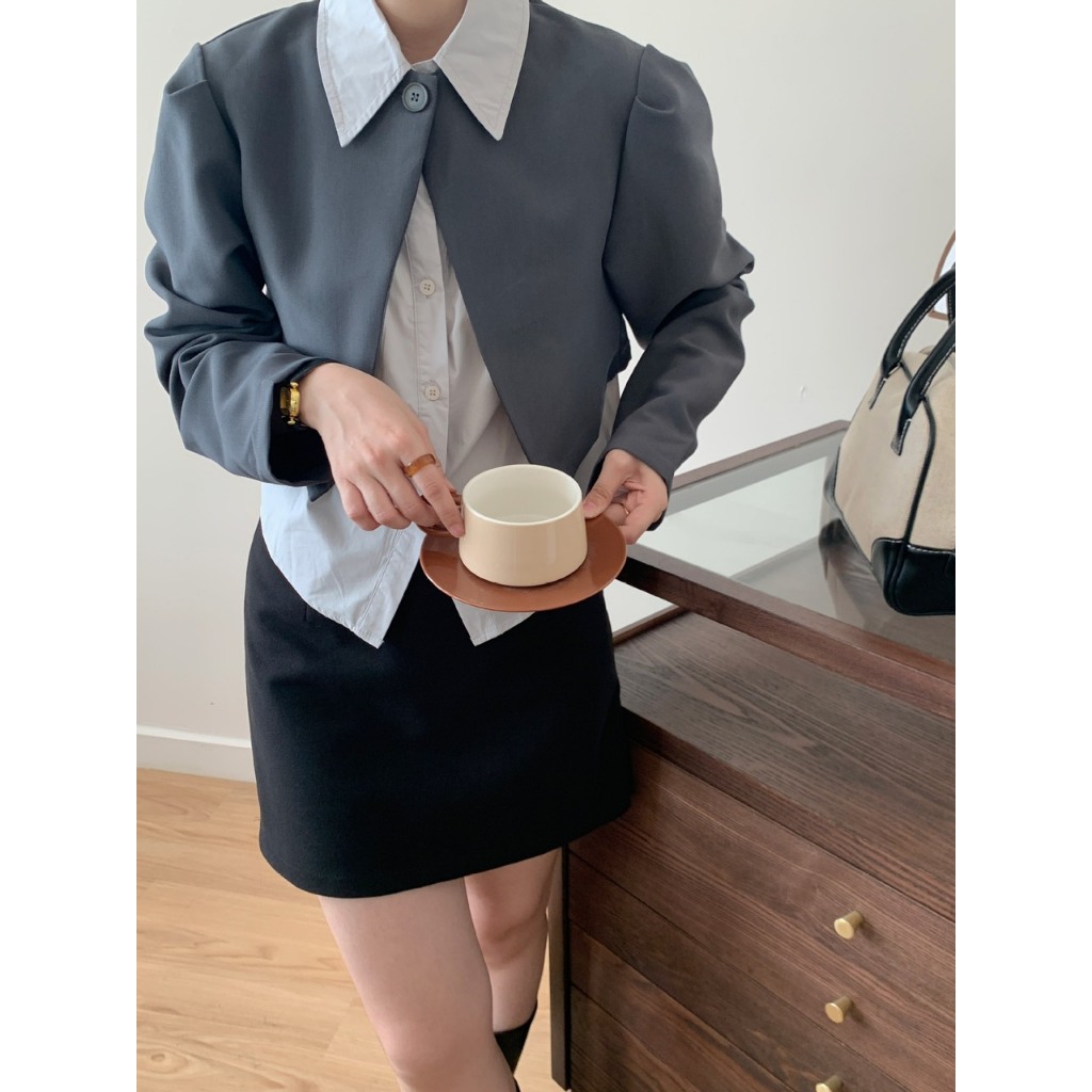 Set áo sơ mi nữ phối blazer dài tay dáng croptop - Retrostyle.vn - Setsomiphoiblazer517_P0K49