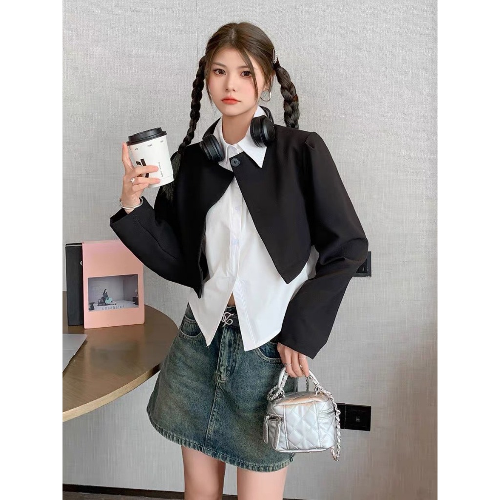 Set áo sơ mi nữ phối blazer dài tay dáng croptop - Retrostyle.vn - Setsomiphoiblazer517_P0K49