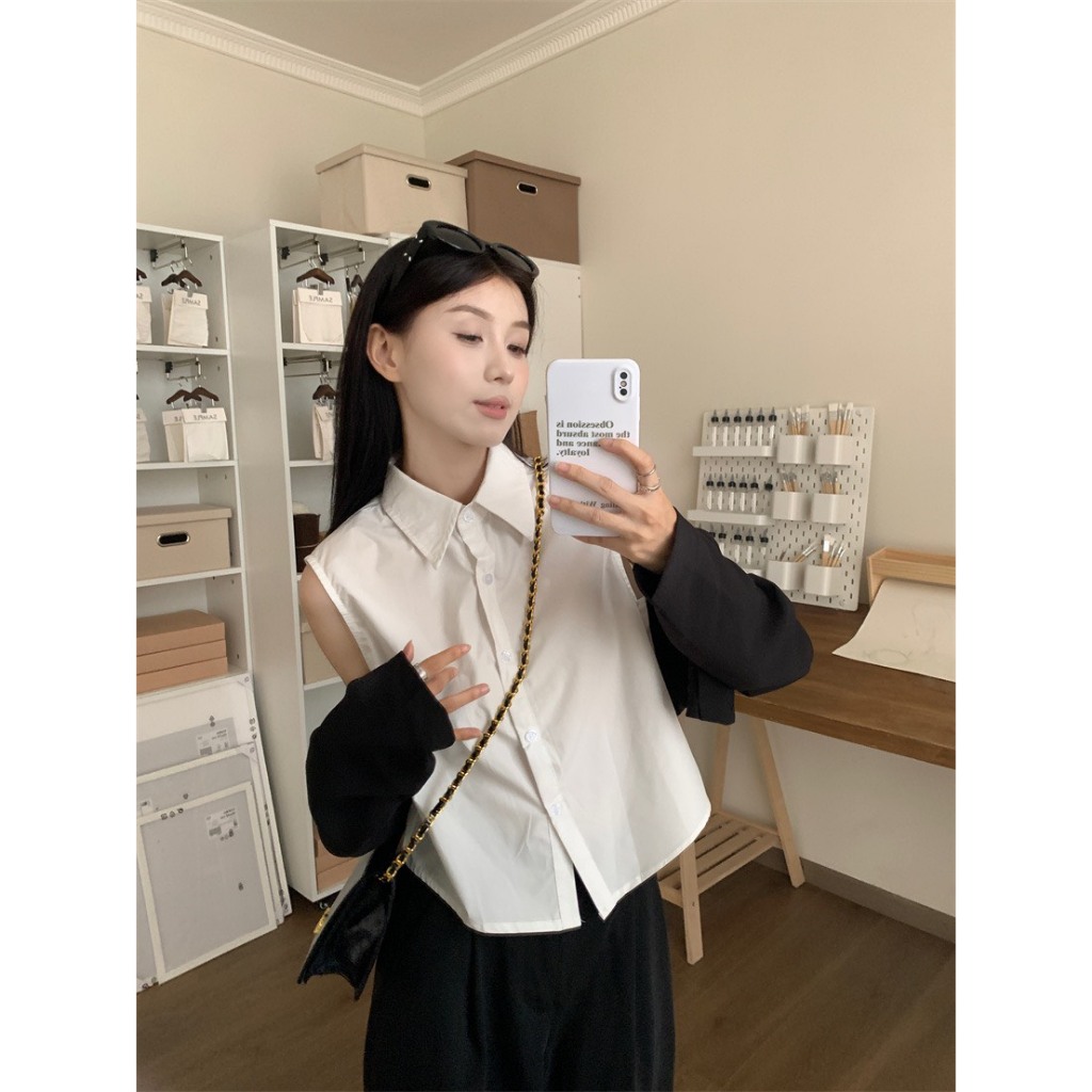Set áo sơ mi nữ phối blazer dài tay dáng croptop - Retrostyle.vn - Setsomiphoiblazer517_P0K49